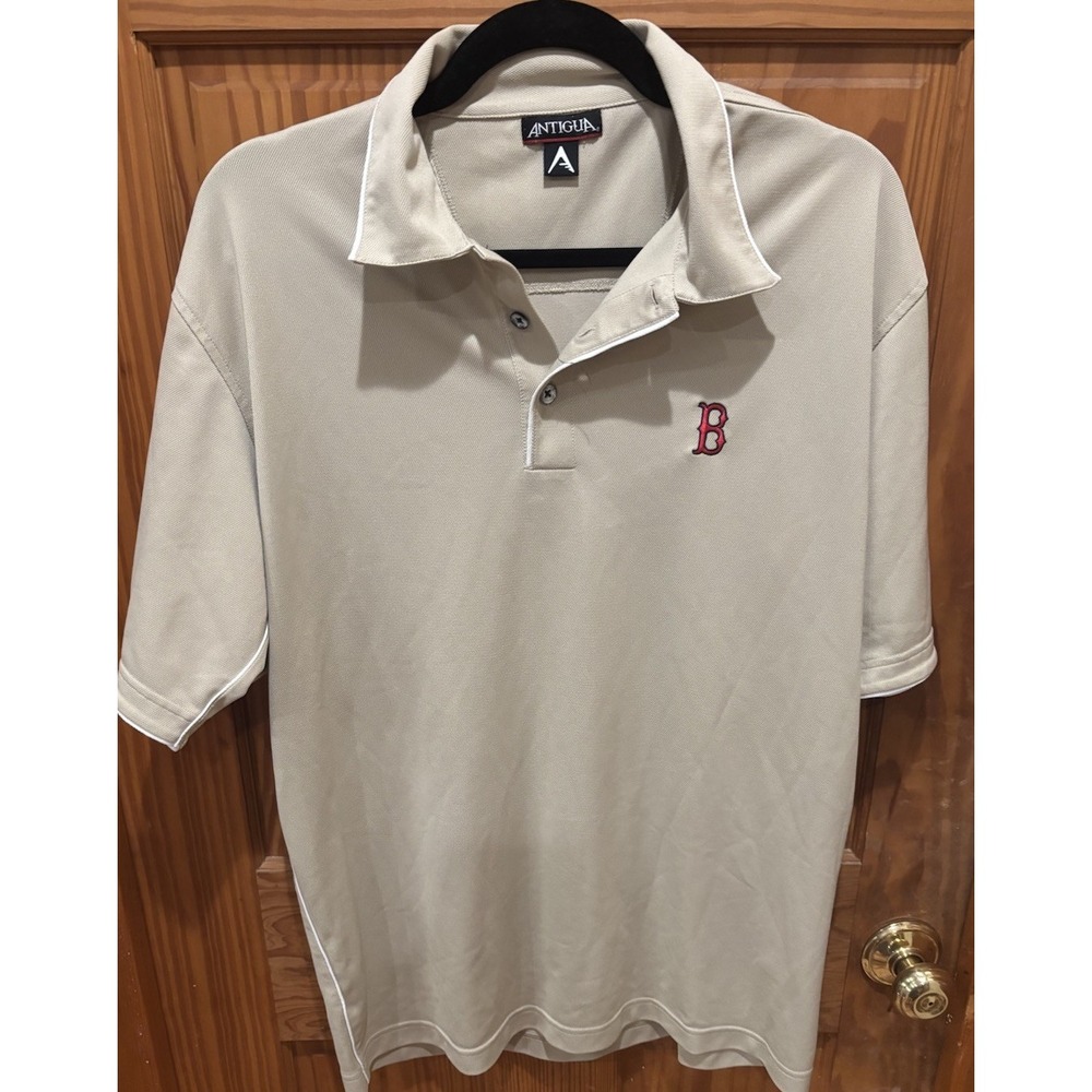 Boston Red Sox Antiqua Golf Polo Tan With Embroidered  Logo And Piping Med